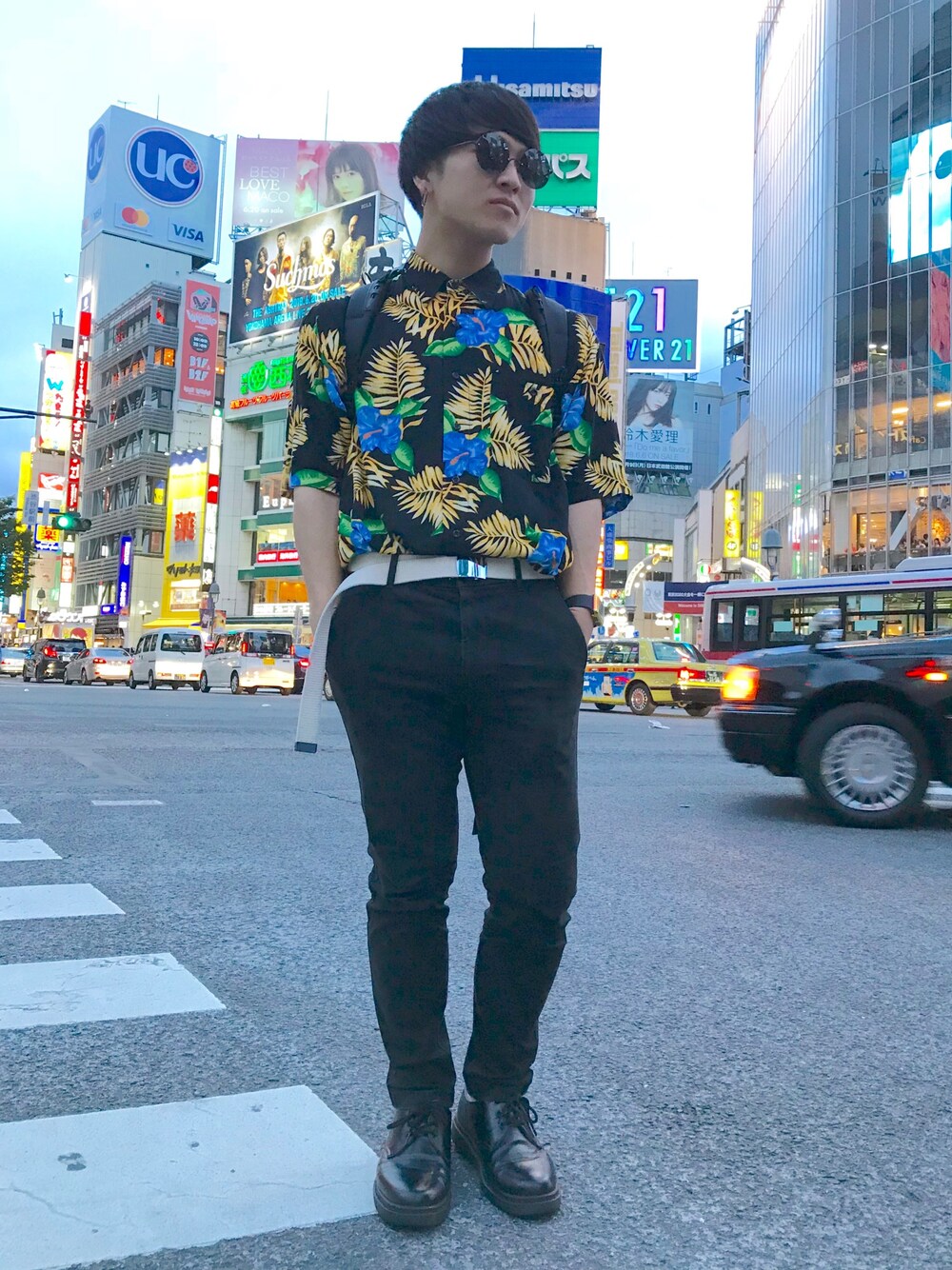「下北沢、青空市のアイテム（シャツ/ブラウス、ブラック系）」を使った、Kaiさん（メンズ・164cm）の夏コーディネートの1枚目の写真
