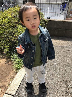 「息子コーデ」｜「アイテム（デニムジャケット）」を使った、◡̈⃝︎Rihi◡̈⃝︎さん（キッズ・90cm）の春コーディネート