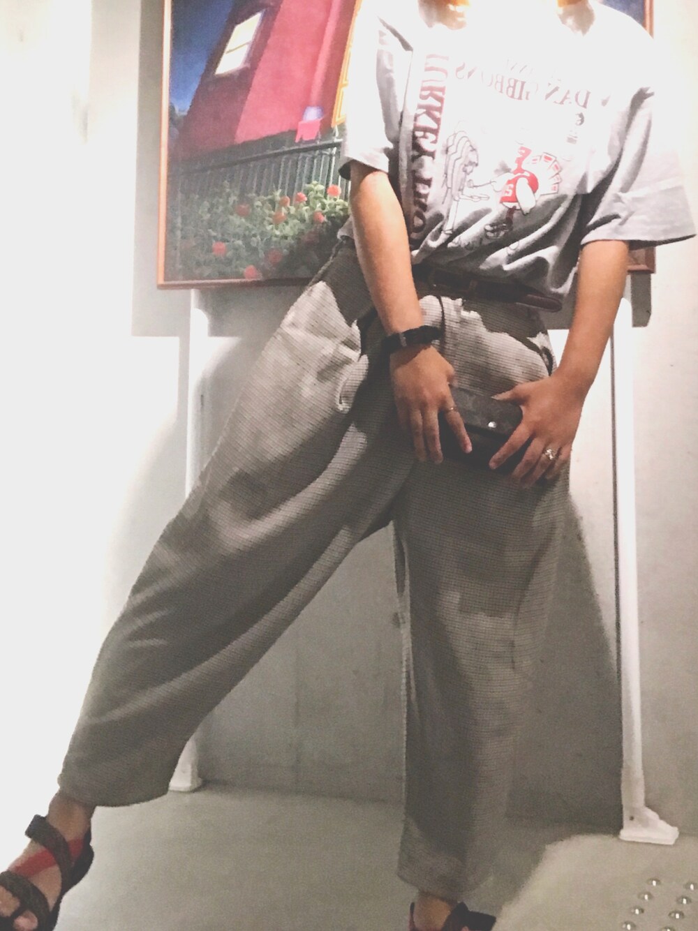 「used、チチカカ、１万円コーデ、ルイヴィトン、rivet & surge、西海岸、リング」｜「西海岸のアイテム（Tシャツ/カットソー、グレー系）」を使った、saeさん（レディース・162cm）の秋コーディネートの1枚目の写真