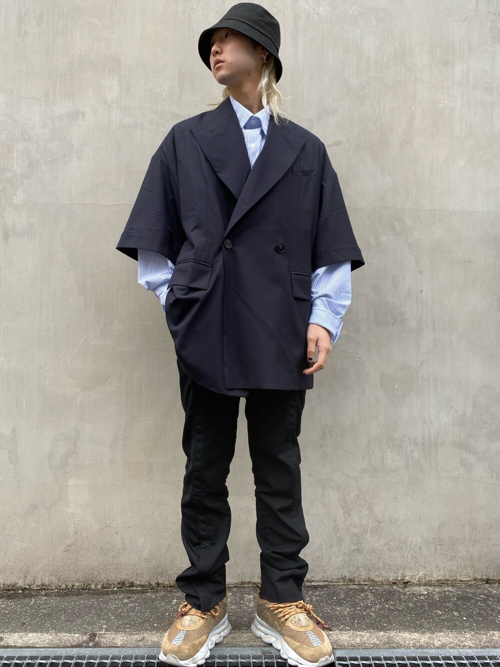 「カジュアル、ブラック、LHP、休日スタイル、春コーデ、ゆるコーデ、LHP大阪」｜「WHITELANDのWHITELAND/ホワイトランド/HAT（ハット、ブラック系）」を使った、ながさきたいがさん（メンズ・169cm）の冬コーディネートの1枚目の写真