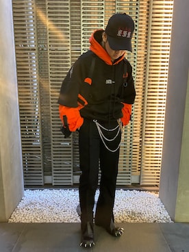 「AZSのアイテム（キャップ）」を使った、ながさきたいがさん（メンズ・169cm）の冬コーディネート