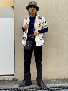 「Yohji Yamamoto（ヨウジヤマモト）のアイテム（帽子）」を使った、ながさきたいがさん（メンズ・169cm）の春コーディネート