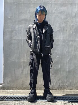 「WHITELAND（ホワイトランド）のアイテム（ライダースジャケット）」を使った、ながさきたいがさん（メンズ・169cm）の秋コーディネート