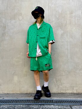 「A4A（エーフォーエー）のA4A/エーフォーエー/40s強撚糸ラウンドTシャツ（Tシャツ/カットソー）」を使った、ながさきたいがさん（メンズ・169cm）の夏コーディネート