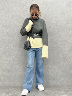 「SHEER flow（シアーフロウ）のアイテム」を使った、SHEERさん（レディース・158cm）の冬コーディネート