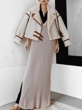 「パイピングコート」｜「アイテム（ワンピース/ドレス）」を使った、SHEERさん（レディース・158cm）の冬コーディネート