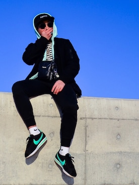 「ミントグリーン」｜「アイテム（MA-1）」を使った、KODAIさん（メンズ・170cm）の冬コーディネート