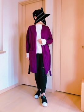 「パープル×黒」｜「アイテム（デニムパンツ）」を使った、KOALAMAMAさん（レディース・163cm）の春コーディネート