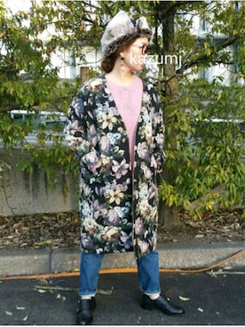 「ニットカーディガン」｜「アイテム（ノーカラージャケット）」を使った、ｅｒａさん（レディース・160cm）の冬コーディネート