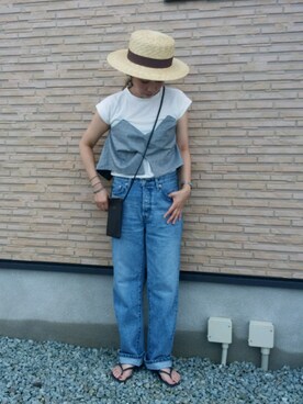 「グレンチェック」｜「アイテム（ビーチサンダル）」を使った、ｅｒａさん（レディース・158cm）の夏コーディネート