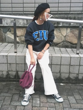 「LOWRYS FARM（ローリーズファーム）のレースハイネックノースリーブ　773402 （Tシャツ/カットソー）」を使った、ｅｒａさん（レディース・158cm）の秋コーディネート