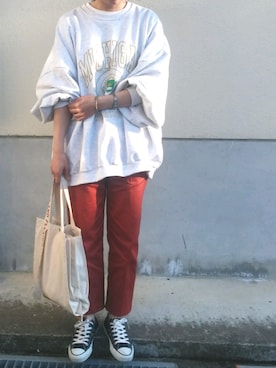 「MILKFED.（ミルクフェド）のS/S TEE LINE HEART（Tシャツ/カットソー）」を使った、ｅｒａさん（レディース・158cm）の春コーディネート