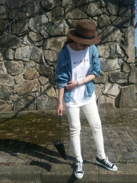 「MILKFED.（ミルクフェド）のS/S TEE LINE HEART（Tシャツ/カットソー）」を使った、ｅｒａさん（レディース・158cm）の春コーディネート