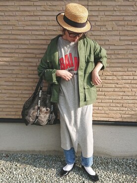 「カンカン帽」｜「アイテム（ブルゾン）」を使った、ｅｒａさん（レディース・158cm）の春コーディネート