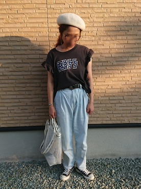「袖フリル」｜「アイテム（ハンチング/ベレー帽）」を使った、ｅｒａさん（レディース・158cm）の夏コーディネート