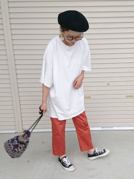 「おおぶりピアス」｜「アイテム（ハンチング/ベレー帽）」を使った、ｅｒａさん（レディース・158cm）の秋コーディネート