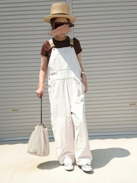 「UNIQLO（ユニクロ）のスーピマコットンリブクルーネックT（半袖）（Tシャツ/カットソー）」を使った、ｅｒａさん（レディース・158cm）の夏コーディネート