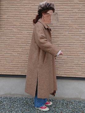 「赤コンバース」｜「アイテム（ステンカラーコート）」を使った、ｅｒａさん（レディース・158cm）の冬コーディネート