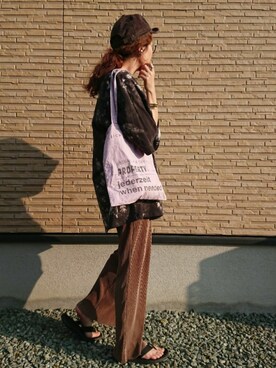 「ブラウン×ブラック」｜「アイテム（帽子）」を使った、ｅｒａさん（レディース・158cm）の夏コーディネート