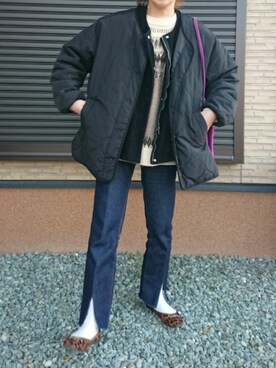 「スリットパンツ」｜「アイテム（ブルゾン）」を使った、ｅｒａさん（レディース・158cm）の冬コーディネート