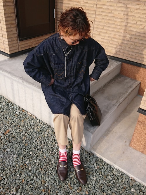 weac. ウィーク　シャツジャケット グリーン　サイズ2 weac. シルクリネンオープンカラーシャツ RAINY BLUE （Gray