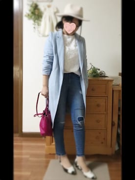 「COACH」｜「アイテム（チェスターコート）」を使った、acco☆さん（レディース・160cm）の春コーディネート