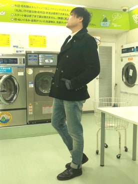 「glamb（グラム）のアイテム（ピーコート）」を使った、まっちゃんさん（メンズ・183cm）の冬コーディネート