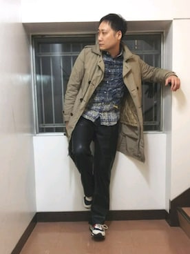 「ネルシャツ」｜「アイテム（トレンチコート）」を使った、まっちゃんさん（メンズ・183cm）の秋コーディネート