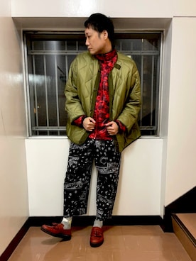 「adidas（アディダス）のアイテム（ナイロンジャケット）」を使った、まっちゃんさん（メンズ・183cm）の冬コーディネート