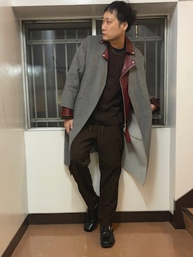 「glamb（グラム）のアイテム（ライダースジャケット）」を使った、まっちゃんさん（メンズ・183cm）の冬コーディネート