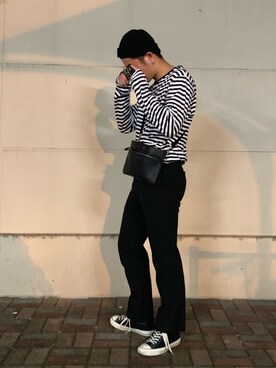 「H&M（エイチ・アンド・エム）のアイテム（Tシャツ/カットソー、ホワイト系）」を使った、shiiiingoさん（メンズ・175cm）の秋コーディネート