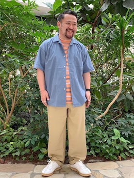 「coen（コーエン）のアイテム（パンツ）」を使った、coenきのしたさん（メンズ・165cm）の夏コーディネート