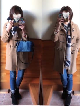 「ロールアップ」｜「アイテム（ダッフルコート）」を使った、えまみーさん（レディース・171cm）の冬コーディネート