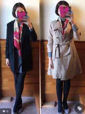 「エルメス」｜「アイテム（トレンチコート）」を使った、えまみーさん（レディース・171cm）の冬コーディネート