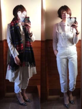 「Glen Prince（グレンプリンス）の【JJ11月号掲載】【Glen Prince/ グレンプリンス】チェックストール（ストール/ショール）」を使った、えまみーさん（レディース・171cm）の春コーディネート