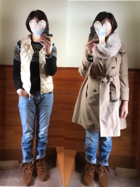 「インナーダウン」｜「アイテム（トレンチコート）」を使った、えまみーさん（レディース・171cm）の冬コーディネート