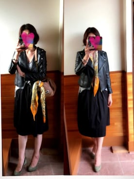 「CIAOPANIC TYPY（チャオパニックティピー）のアイテム（ライダースジャケット）」を使った、えまみーさん（レディース・171cm）の秋コーディネート