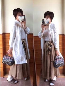 「柄×柄」｜「アイテム（シャツワンピース）」を使った、えまみーさん（レディース・171cm）の春コーディネート