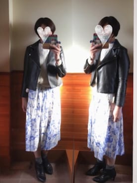 「CIAOPANIC TYPY（チャオパニックティピー）のアイテム（ライダースジャケット）」を使った、えまみーさん（レディース・171cm）の春コーディネート
