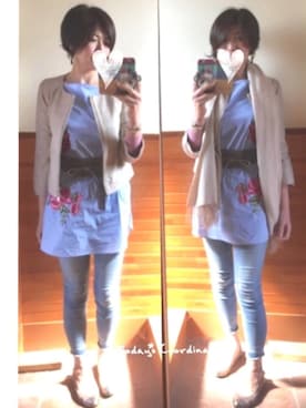 「サッシュベルト」｜「アイテム（ノーカラージャケット）」を使った、えまみーさん（レディース・171cm）の春コーディネート