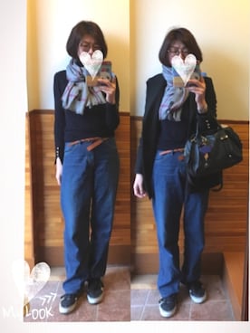 「アイテム（ピーコート）」を使った、えまみーさん（レディース・171cm）の冬コーディネート