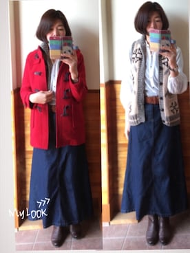 「LEPSIM（レプシィム）のアイテム（ダッフルコート）」を使った、えまみーさん（レディース・171cm）の冬コーディネート