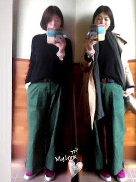 「ベロア」｜「アイテム（トレンチコート）」を使った、えまみーさん（レディース・171cm）の冬コーディネート