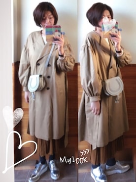 「マスタードイエロー」｜「アイテム（トレンチコート）」を使った、えまみーさん（レディース・171cm）の春コーディネート