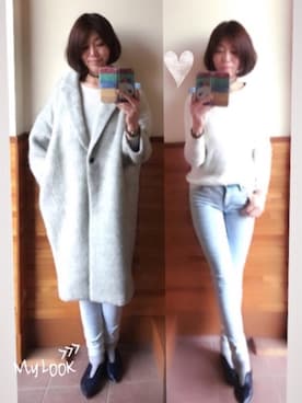 「リブニット」｜「アイテム（スリッポン）」を使った、えまみーさん（レディース・171cm）の冬コーディネート