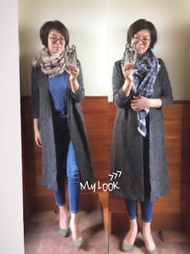 「H&M（エイチ・アンド・エム）のアイテム（チェスターコート）」を使った、えまみーさん（レディース・171cm）の秋コーディネート