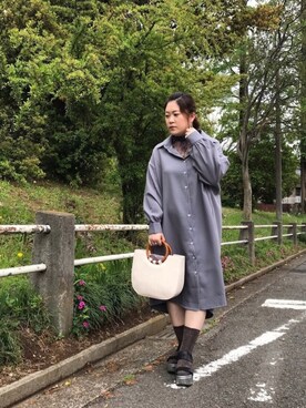 「UNE MANSION（ユヌマンション）のアイテム（シャツワンピース）」を使った、maru☺︎さん（レディース・152cm）の春コーディネート