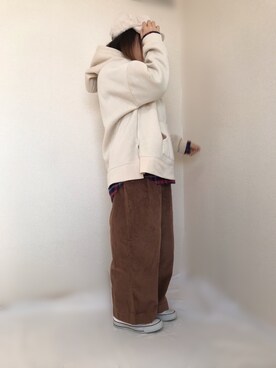 「Java（ジャバ）の《JaVaジャバ コラボ》大人カジュアル。ダンボールニットリブパーカー（パーカー）」を使った、maru☺︎さん（レディース・152cm）の冬コーディネート