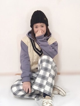 「RAGEBLUE（レイジブルー）のアイテム（ニットキャップ/ビーニー）」を使った、maru☺︎さん（レディース・152cm）の冬コーディネート