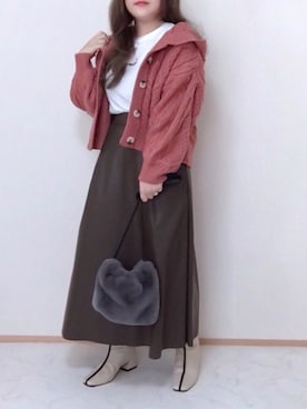 「レザースカート」｜「アイテム（雑貨/ホビー）」を使った、maru☺︎さん（レディース・153cm）の秋コーディネート